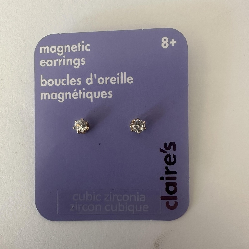 Claire's Magnetic Stud Earrings Kids Cubic Zirconia Crystal Round Clear